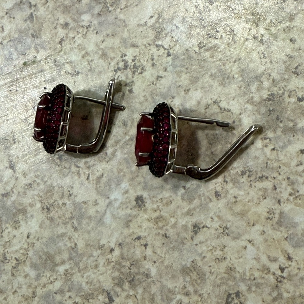 14k White Gold over Silver Ruby Earrings! - Picture 6 of 6